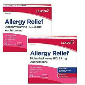 Antihistamine Allergy Relief Diphenhydramine HCl, 25mg Mini Tablets, 24 Count Pack of 2 Antihistamine Allergy Relief Diphenhydramine HCl, 25mg Mini Tablets, 24 Count Pack of 2