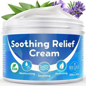 Calming Relief Cream - 8.5 oz / 250 ml - Moisturizing Comfort from Itchy Skin, Helps Alleviate Itch from Eczema, Hives, Sunburn - Vegan Formula with Shea Butter & Tea Tree Oil Calming Relief Cream - 8.5 oz / 250 ml - Moisturizing Comfort from Itchy Skin, Helps Alleviate Itch from Eczema, Hives, Sunburn - Vegan Formula with Shea Butter & Tea Tree Oil