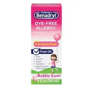 Children's Liquid Medicine, 12.5 mg Diphenhydramine HCl, 4 fl. oz | Dye-Free, Antihistamine Allergy Relief Medicine For Kids, Helps Relieve Runny Nose & Sneezing, Bubble Gum Flavor Children's Liquid Medicine, 12.5 mg Diphenhydramine HCl, 4 fl. oz | Dye-Free, Antihistamine Allergy Relief Medicine For Kids, Helps Relieve Runny Nose & Sneezing, Bubble Gum Flavor