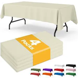 Ivory Plastic Table Cloth Disposable, 4 Pack, 54 x 108 in | Rectangle, 6 ft Tables, Party Holiday Gathering Ivory Plastic Table Cloth Disposable, 4 Pack, 54 x 108 in | Rectangle, 6 ft Tables, Party Holiday Gathering