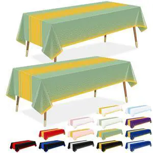 Sage Green and Gold Tablecloth Party Decorations 2 Pack, Disposable Plastic Table Cloths for Baby Shower Birthday Wedding Party Decor Sage Green and Gold Tablecloth Party Decorations 2 Pack, Disposable Plastic Table Cloths for Baby Shower Birthday Wedding Party Decor