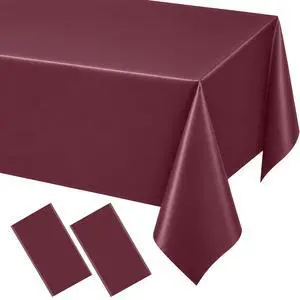 2 Pack Burgundy Disposable Plastic Tablecloths, Waterproof Rectangle Table Covers 54 x 108 Inch, Party Tablecloth for Birthday Party, Baby Shower, Wedding, Holiday and Event Decorations 2 Pack Burgundy Disposable Plastic Tablecloths, Waterproof Rectangle Table Covers 54 x 108 Inch, Party Tablecloth for Birthday Party, Baby Shower, Wedding, Holiday and Event Decorations