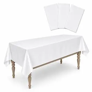 White Plastic Tablecloths 3 Pack, Disposable, 54 x 108 in Rectangle | Waterproof smooth PEVA film, wipe-clean, no paper layer, for weddings, birthdays, buffets, picnics, banquet tables White Plastic Tablecloths 3 Pack, Disposable, 54 x 108 in Rectangle | Waterproof smooth PEVA film, wipe-clean, no paper layer, for weddings, birthdays, buffets, picnics, banquet tables