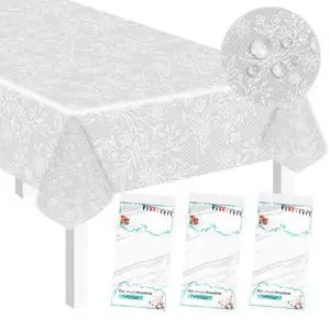 3 Pack Plastic Lace Tablecloths for Rectangle Tables, 54 x 108 inches, Waterproof Disposable Table Covers for Wedding, Party, Birthday, Camping, White, 10 Seating Capacity 3 Pack Plastic Lace Tablecloths for Rectangle Tables, 54 x 108 inches, Waterproof Disposable Table Covers for Wedding, Party, Birthday, Camping, White, 10 Seating Capacity