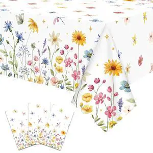 3-Piece 54 x 108 Inch Spring Floral Plastic Tablecloth Wildflower and Butterfly Design, Disposable Rectangle Table Cover for Garden Parties, Baby Showers, Picnics, and Spring Decorations 3-Piece 54 x 108 Inch Spring Floral Plastic Tablecloth Wildflower and Butterfly Design, Disposable Rectangle Table Cover for Garden Parties, Baby Showers, Picnics, and Spring Decorations