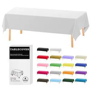 6 Pack White Disposable Plastic Tablecloth 54"x108" Table Cover | Individually Wrapped Rectangle Table Cloth for 6FT Table, Suitable for Indoor&Outdoor, Party, Birthday, Wedding, Christmas 6 Pack White Disposable Plastic Tablecloth 54"x108" Table Cover | Individually Wrapped Rectangle Table Cloth for 6FT Table, Suitable for Indoor&Outdoor, Party, Birthday, Wedding, Christmas