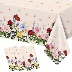 3 Pcs Spring Floral Tablecloth, Wildflowers Floral Butterfly Plastic Disposable Tablecloth Rectangle Table Covers for for Party Picnic Dinner Decor, 54 x 108 Inch 3 Pcs Spring Floral Tablecloth, Wildflowers Floral Butterfly Plastic Disposable Tablecloth Rectangle Table Covers for for Party Picnic Dinner Decor, 54 x 108 Inch
