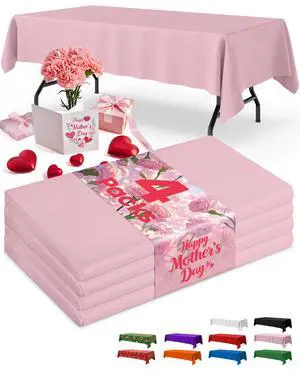 Pink Plastic Table Cloth Disposable, 4 Pack, 54 x 108 in | Rectangle, 6 ft Tables, Valentines, Mothers Day, Holiday Party Pink Plastic Table Cloth Disposable, 4 Pack, 54 x 108 in | Rectangle, 6 ft Tables, Valentines, Mothers Day, Holiday Party