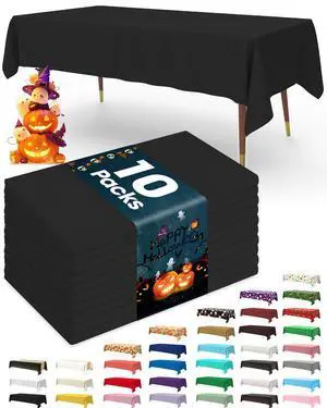 Plastic Table Cloth Disposable 54 x 72 Inch 10 Packs, Black | Halloween Party, Summerween Decor, Rectangle Tablecloth, Leakproof & Sturdy, Table Cover Plastic Table Cloth Disposable 54 x 72 Inch 10 Packs, Black | Halloween Party, Summerween Decor, Rectangle Tablecloth, Leakproof & Sturdy, Table Cover