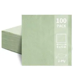 100 Pack Cocktail Napkins, 2-Ply 5x5 Inch Sage Green Disposable Paper | Square Edged Beverage Party Napkin, for Wedding, Birthday, Dinner, Coffee Bar, Bridal, Anniversary, Reception Event 100 Pack Cocktail Napkins, 2-Ply 5x5 Inch Sage Green Disposable Paper | Square Edged Beverage Party Napkin, for Wedding, Birthday, Dinner, Coffee Bar, Bridal, Anniversary, Reception Event