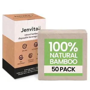 100% Bamboo Cocktail Napkins, 2 Ply, 50 Pack, 4.5 x 4.5 Inch | FSC Certified, Biodegradable, Disposable, Drink Napkins, Party, Home, Commercial Use 100% Bamboo Cocktail Napkins, 2 Ply, 50 Pack, 4.5 x 4.5 Inch | FSC Certified, Biodegradable, Disposable, Drink Napkins, Party, Home, Commercial Use