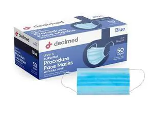 Disposable Face Masks - 50 Pack Blue Adult Earloop | 3-Layer Construction, Fluid-Resistant Fabric, Flexible Nose Piece, Extra-Soft Elastic Loops, Standard Fit Disposable Face Masks - 50 Pack Blue Adult Earloop | 3-Layer Construction, Fluid-Resistant Fabric, Flexible Nose Piece, Extra-Soft Elastic Loops, Standard Fit
