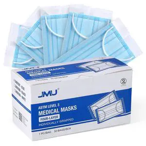 Disposable Face Mask Individually Wrapped 50 Pack 4 Ply Level 3 Masks | Blue Medical Masks for Adults, Breathable & Comfortable Disposable Face Mask Individually Wrapped 50 Pack 4 Ply Level 3 Masks | Blue Medical Masks for Adults, Breathable & Comfortable