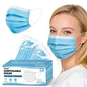 50pcs Individually Wrapped Masks,Blue Disposable Face Masks 3 Ply for Adult 50pcs Individually Wrapped Masks,Blue Disposable Face Masks 3 Ply for Adult