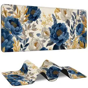 Watercolor Rose Large Gaming Mouse Pad,Golden Blue Floral Extended Desk Mat with Stitched Edges,Non-Slip Rubber Base Keyboard Mousepad for Home Office Computer Laptop Gamers,31.5" x 11.8" Watercolor Rose Large Gaming Mouse Pad,Golden Blue Floral Extended Desk Mat with Stitched Edges,Non-Slip Rubber Base Keyboard Mousepad for Home Office Computer Laptop Gamers,31.5" x 11.8"