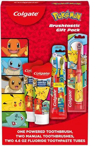 Kids Pokemon Toothbrush and Kids Toothpaste Gift Set, Includes Pokemon-Themed Battery Toothbrush, 2 Bubblegum Flavored Fluoride Toothpastes, and 2 Manual Toothbrushes Kids Pokemon Toothbrush and Kids Toothpaste Gift Set, Includes Pokemon-Themed Battery Toothbrush, 2 Bubblegum Flavored Fluoride Toothpastes, and 2 Manual Toothbrushes