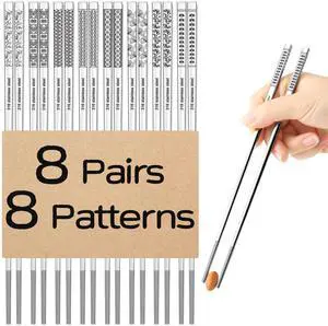 8 Pairs Metal Chopsticks Reusable 18/10 Stainless Steel Chopsticks Set Cute Laser Engraved Non-slip Japanese Korean Chinese Chopstick for Cooking Eating Dishwasher Safe 9.25" Chop Sticks Gift Set 8 Pairs Metal Chopsticks Reusable 18/10 Stainless Steel Chopsticks Set Cute Laser Engraved Non-slip Japanese Korean Chinese Chopstick for Cooking Eating Dishwasher Safe 9.25" Chop Sticks Gift Set
