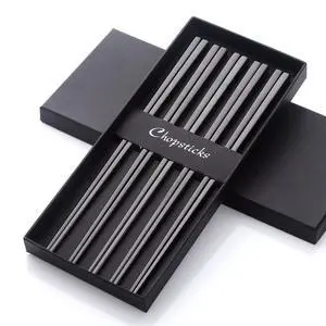 5-Pair Stainless Steel Black Metal Reusable Chinese Square Chopsticks 5-Pair Stainless Steel Black Metal Reusable Chinese Square Chopsticks