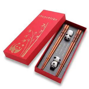 Cute Panda Chopsticks and Rest Gift Set, Reusable Wooden Chopsticks with Ceramic Holder and Red Gift Case for Wedding, Anniversary, Birthday Presents (2 Pairs) Cute Panda Chopsticks and Rest Gift Set, Reusable Wooden Chopsticks with Ceramic Holder and Red Gift Case for Wedding, Anniversary, Birthday Presents (2 Pairs)