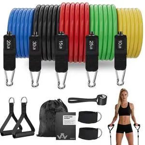 Resistance Bands, Workout Bands Set with Handles, 100 lbs Exercise Bands for Home Gym, Includes Door Anchor and Ankle Straps for Full Body Strength Training and Physical Therapy Resistance Bands, Workout Bands Set with Handles, 100 lbs Exercise Bands for Home Gym, Includes Door Anchor and Ankle Straps for Full Body Strength Training and Physical Therapy