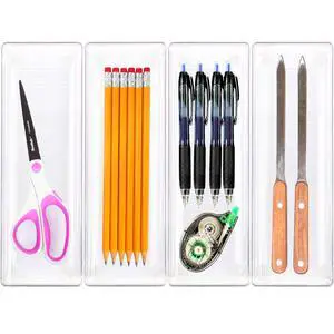 Clear Drawer Organizer for Office Bin Desk Storage, 3.25"x 9.5", 4 Packs Clear Drawer Organizer for Office Bin Desk Storage, 3.25"x 9.5", 4 Packs
