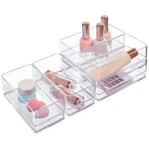 SimpleSort 6-Piece Stackable Clear Drawer Organizer Set | 6" x 3" x 2" Rectangle Trays | Small Makeup Vanity Storage Bins and Office Desk Drawer Dividers | Made in USA SimpleSort 6-Piece Stackable Clear Drawer Organizer Set | 6" x 3" x 2" Rectangle Trays | Small Makeup Vanity Storage Bins and Office Desk Drawer Dividers | Made in USA