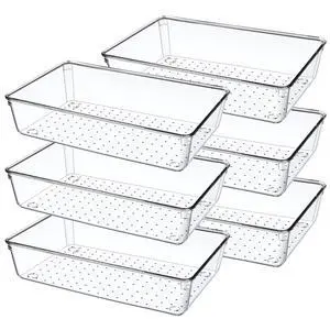 6 Pack Drawer Organizers, Plastic Clear Acrylic Non Slip Non Cracking kitchen drawer organizer Stackable Bathroom Drawer Organizer Trays, Storage Bins for Makeup, Bathroom, Kitchen Office 6 Pack Drawer Organizers, Plastic Clear Acrylic Non Slip Non Cracking kitchen drawer organizer Stackable Bathroom Drawer Organizer Trays, Storage Bins for Makeup, Bathroom, Kitchen Office