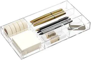 Acrylic Desk Drawer Organizer Tray with 6 Compartments, Small Clear Office Drawer Organizers and Accessories for Pens, Pencil, Makeup, Desktop, Bathroom and Kitchen, 11.65 x 6.1 x 1.38 Inch Acrylic Desk Drawer Organizer Tray with 6 Compartments, Small Clear Office Drawer Organizers and Accessories for Pens, Pencil, Makeup, Desktop, Bathroom and Kitchen, 11.65 x 6.1 x 1.38 Inch