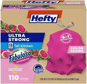 Strong 13 Gal Pink Kitchen Trash Bags, Watermelon Scent, 110ct Strong 13 Gal Pink Kitchen Trash Bags, Watermelon Scent, 110ct