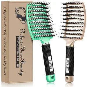 Detangling Brush Getting Knots Out without Pain - Boar Bristles HairBrush Make Hair Shiny & Healthier Vented Detangler Brush for Women Men Kids Wet and Dry Hair (Gold & Green) Detangling Brush Getting Knots Out without Pain - Boar Bristles HairBrush Make Hair Shiny & Healthier Vented Detangler Brush for Women Men Kids Wet and Dry Hair (Gold & Green)