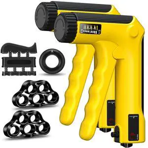 Hand Grip Strength Trainer Kit - Hand Gripper Strengthener 6 Pack with 2 Adjustable Resistance with 2 Finger Stretchers Finger Exerciser Forearm Workout Ring Exercise Equipment Yellow and Black Hand Grip Strength Trainer Kit - Hand Gripper Strengthener 6 Pack with 2 Adjustable Resistance with 2 Finger Stretchers Finger Exerciser Forearm Workout Ring Exercise Equipment Yellow and Black