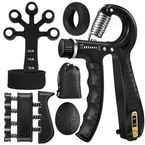 Grip Strength Trainer Kit (5 Pack), Grip and Forearm Strengthener, Finger Strengthener, Adjustable Resistance Hand Gripper, Grip Ring, Stress Relief Ball for Muscle Building, Injury Recover Grip Strength Trainer Kit (5 Pack), Grip and Forearm Strengthener, Finger Strengthener, Adjustable Resistance Hand Gripper, Grip Ring, Stress Relief Ball for Muscle Building, Injury Recover