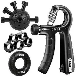 4-Pack Grip Strength Trainer Kit, Adjustable Forearm Strengthener, Black Hand Grip Strengthener Balls, Finger Exerciser & Stretcher for Strength Training, Recovery & Flexibility 4-Pack Grip Strength Trainer Kit, Adjustable Forearm Strengthener, Black Hand Grip Strengthener Balls, Finger Exerciser & Stretcher for Strength Training, Recovery & Flexibility