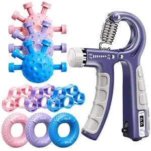 10-Pack Grip Strength Trainer Kit, Adjustable Forearm Strengthener, 3 Colors Hand Grip Strengthener Balls, Finger Exerciser & Stretcher for Strength Training, Recovery & Flexibility 10-Pack Grip Strength Trainer Kit, Adjustable Forearm Strengthener, 3 Colors Hand Grip Strengthener Balls, Finger Exerciser & Stretcher for Strength Training, Recovery & Flexibility