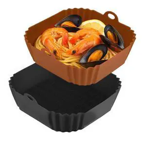 9 Inch Large Air Fryer Silicone Liners - 2 PCS Square Reusable AirFryer Basket Liners for 5-8QT Air fryer, Air fryer Accessories for Baking Roasting Microwave (Black + Brown) 9 Inch Large Air Fryer Silicone Liners - 2 PCS Square Reusable AirFryer Basket Liners for 5-8QT Air fryer, Air fryer Accessories for Baking Roasting Microwave (Black + Brown)