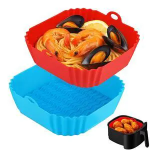 9 Inch Large Air Fryer Silicone Liners - 2 PCS Square Reusable AirFryer Basket Liners for 5-8QT Air fryer, Air fryer Accessories for Baking Roasting Microwave (Red + Blue) 9 Inch Large Air Fryer Silicone Liners - 2 PCS Square Reusable AirFryer Basket Liners for 5-8QT Air fryer, Air fryer Accessories for Baking Roasting Microwave (Red + Blue)