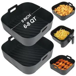 9 Inch Square Silicone Air Fryer Liners for 6 to 8QT, Set of 2, Reusable Silicone Airfryer Tray Insert, Air Fryer Accessories for Corsori 6QT, Ninja Airfryer Pro XL 6.5QT, Gourmia & More 9 Inch Square Silicone Air Fryer Liners for 6 to 8QT, Set of 2, Reusable Silicone Airfryer Tray Insert, Air Fryer Accessories for Corsori 6QT, Ninja Airfryer Pro XL 6.5QT, Gourmia & More