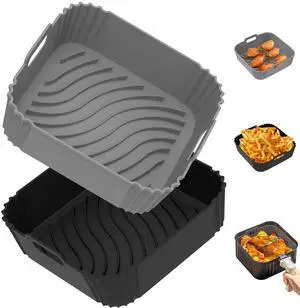 2 Pack Silicone Air Fryer Liners, Square Reusable Non-Stick Basket Inserts for 6-8 QT Air Fryers, Dishwasher Safe Parchment Paper Replacement Accessories Gray & Black 2 Pack Silicone Air Fryer Liners, Square Reusable Non-Stick Basket Inserts for 6-8 QT Air Fryers, Dishwasher Safe Parchment Paper Replacement Accessories Gray & Black