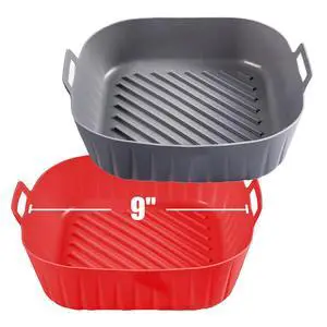 Silicone Liners Square for Air Fryer, 2 Pcs Non-stick Food-grade Reusable Basket Silicone Pot Baking Tray Airfryer Accessories, Top Size 9 inches, Bottom Size 8 inches Silicone Liners Square for Air Fryer, 2 Pcs Non-stick Food-grade Reusable Basket Silicone Pot Baking Tray Airfryer Accessories, Top Size 9 inches, Bottom Size 8 inches
