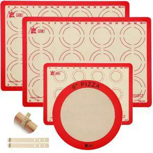 Silicone Baking Mat Set of 4, 2 Medium 16.5"x11.6", 1 Small 11.8"x8.4", 1 Piece 9" Round, All Mats 0.7mm Thick, Food Grade Non-Stick Reusable Baking Mats for Pizza, Bread, Pastry, Macarons Silicone Baking Mat Set of 4, 2 Medium 16.5"x11.6", 1 Small 11.8"x8.4", 1 Piece 9" Round, All Mats 0.7mm Thick, Food Grade Non-Stick Reusable Baking Mats for Pizza, Bread, Pastry, Macarons