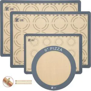 Silicone Baking Mat Set of 4, 2 Medium 16.5"x11.6", 1 Small 11.8"x8.4", 1 Piece 9" Round, All Mats 0.7mm Thick, Food Grade Non-Stick Reusable Baking Mats for Pizza, Bread, Pastry, Macarons Silicone Baking Mat Set of 4, 2 Medium 16.5"x11.6", 1 Small 11.8"x8.4", 1 Piece 9" Round, All Mats 0.7mm Thick, Food Grade Non-Stick Reusable Baking Mats for Pizza, Bread, Pastry, Macarons