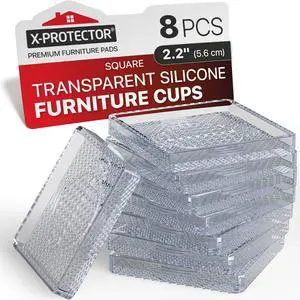 Furniture Cups - 8 PCS 2.2" - Non Slip Furniture Pads for Hardwood Floors - Transparent Floor Protectors - Bed Stoppers to Prevent Sliding - Keep Furniture from Sliding on Floor! (Square) Furniture Cups - 8 PCS 2.2" - Non Slip Furniture Pads for Hardwood Floors - Transparent Floor Protectors - Bed Stoppers to Prevent Sliding - Keep Furniture from Sliding on Floor! (Square)