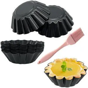 12PCS Egg Tart Molds, 3-Inch Non Stick Mini Tart Pans with Silicone Basting Pastry Brush, Fluted Mini Pie Pans for Baking 12PCS Egg Tart Molds, 3-Inch Non Stick Mini Tart Pans with Silicone Basting Pastry Brush, Fluted Mini Pie Pans for Baking