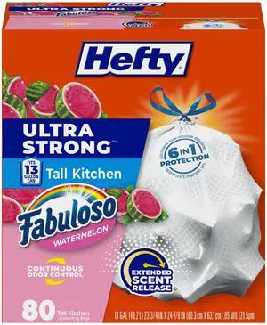 Ultra Strong 13 Gal Kitchen Trash Bags, Fabuloso Watermelon, 80ct Ultra Strong 13 Gal Kitchen Trash Bags, Fabuloso Watermelon, 80ct