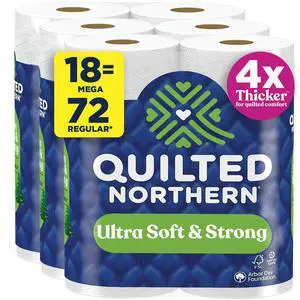 Ultra Soft & Strong Toilet Paper, 18 Mega Rolls = 72 Regular Rolls, 5X Stronger*, Premium Soft Toilet Tissue Ultra Soft & Strong Toilet Paper, 18 Mega Rolls = 72 Regular Rolls, 5X Stronger*, Premium Soft Toilet Tissue