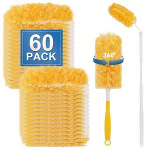 Heavy Duty Duster Refills, Disposable Dusters Kit for Cleaning Dusting Furniture Blind Ceiling Fan, Multi Surface 360 Feather Duster(60)+3FT Extended Handle +1 Handle Heavy Duty Duster Refills, Disposable Dusters Kit for Cleaning Dusting Furniture Blind Ceiling Fan, Multi Surface 360 Feather Duster(60)+3FT Extended Handle +1 Handle