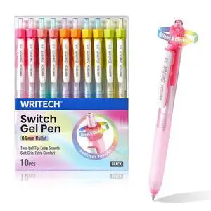 Retractable Gel Ink Pens: 0.5mm Black-Ink Switch Between Silent and Clicky Soft Grip Fine Point Pen for Journaling Smooth Writing Quick-dry No Bleed 10ct Retractable Gel Ink Pens: 0.5mm Black-Ink Switch Between Silent and Clicky Soft Grip Fine Point Pen for Journaling Smooth Writing Quick-dry No Bleed 10ct