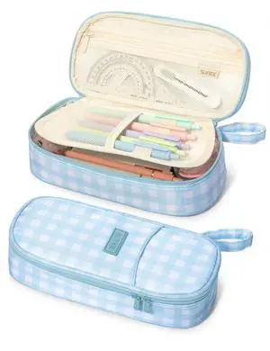 Cute Pencil Case, Aesthetic Pen Pouch, Colored Large Pencil Bag with Zipper, Kawaii Stationery Storage and Organizer, School Supplies for Teen and Adult Girls, Blue Checkered Cute Pencil Case, Aesthetic Pen Pouch, Colored Large Pencil Bag with Zipper, Kawaii Stationery Storage and Organizer, School Supplies for Teen and Adult Girls, Blue Checkered