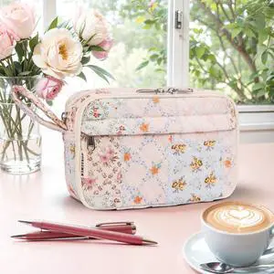 Quilted Pencil Pouch for Girls Women, Large Pencil Case Pouch with Compartments Cute Aesthetic Pencil Case Organizer, Floral Pencil Bag for School Supplies (coloful blue) Quilted Pencil Pouch for Girls Women, Large Pencil Case Pouch with Compartments Cute Aesthetic Pencil Case Organizer, Floral Pencil Bag for School Supplies (coloful blue)