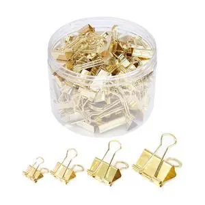 Binder Clip Paper Clamps, Assorted Sizes (Mini, Small, Medium, Large), 100 Pcs Clips for Office School Supplies (Gold) Binder Clip Paper Clamps, Assorted Sizes (Mini, Small, Medium, Large), 100 Pcs Clips for Office School Supplies (Gold)